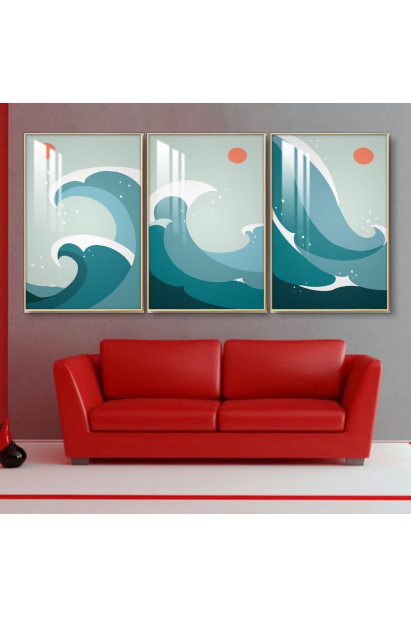 Marktna Three wooden wall painting with a frame and a clear acrylic layer - Image 1