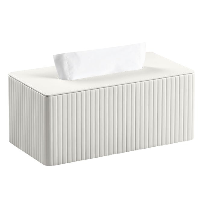 TISSUE BOX COVER STYLISH PU LEATHER RECTANGULAR TISSUE BOX HOLDER WITH MAGNETIC BOTTOM TISSUE COVER FOR 120 COUNT 3PLY 160 COUNT 2PLY TISSUES IVORY