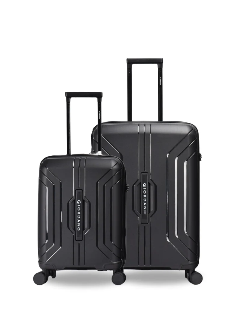 GIORDANO Giordano Luggage Sets of 2 Hard Shell PP Durable Lightweight Carry on &amp; Checked Suitcase with Double Spinner Wheels, Secure Combination Lock Trolley, Unbreakable Hardcase Suitcase 2 Pcs Black (S+M)
