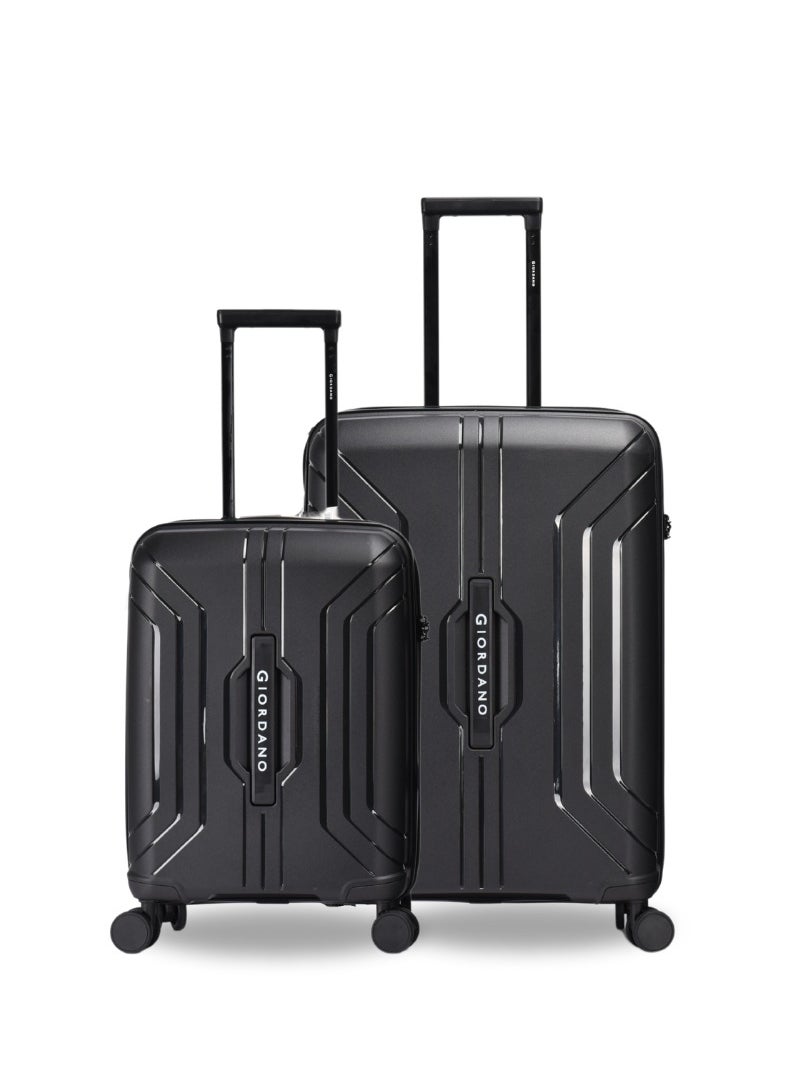 GIORDANO Giordano Luggage Sets of 2 Hard Shell PP Durable Lightweight Carry on & Checked Suitcase with Double Spinner Wheels, Secure Combination Lock Trolley, Unbreakable Hardcase Suitcase 2 Pcs Black (S+M)  - Image 1