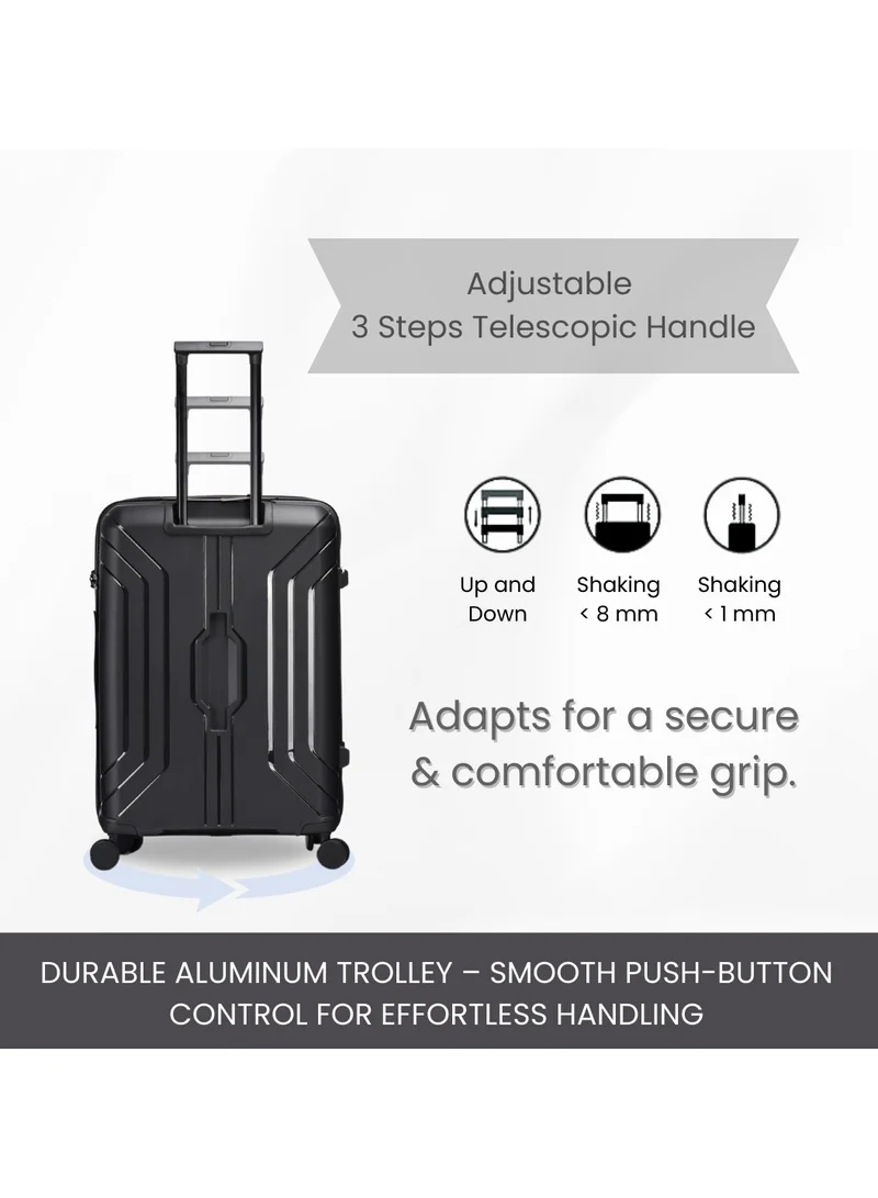 GIORDANO Giordano Luggage Sets of 2 Hard Shell PP Durable Lightweight Carry on &amp; Checked Suitcase with Double Spinner Wheels, Secure Combination Lock Trolley, Unbreakable Hardcase Suitcase 2 Pcs Black (S+M)