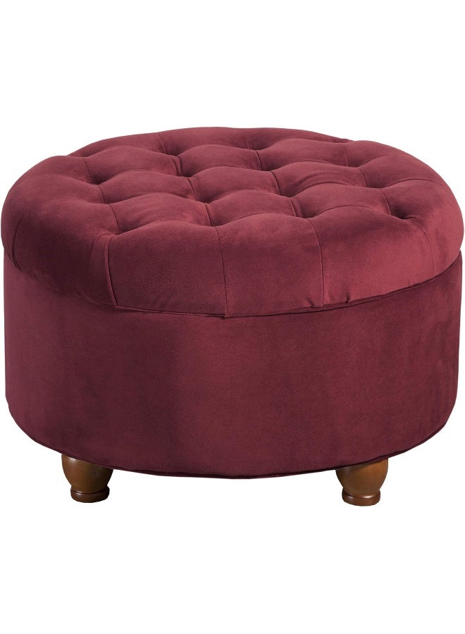 Homepop Home Decor |N8264-B119 | Large Button Tufted Velvet Round Storage Ottoman | Ottoman with Storage for Living Room & Bedroom, Berry - Image 1