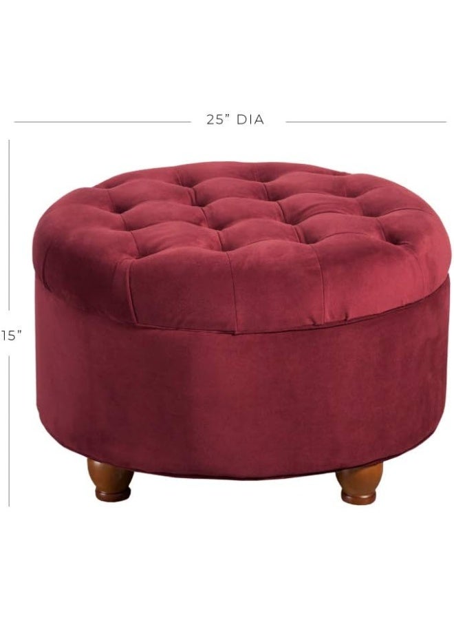 Homepop Home Decor |N8264-B119 | Large Button Tufted Velvet Round Storage Ottoman | Ottoman with Storage for Living Room & Bedroom, Berry - Image 3