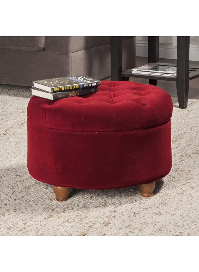 Homepop Home Decor |N8264-B119 | Large Button Tufted Velvet Round Storage Ottoman | Ottoman with Storage for Living Room & Bedroom, Berry - Image 2