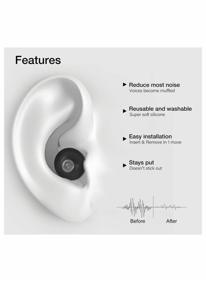 SYOSI Reusable Silicone Ear Plugs, 3 Pairs Waterproof Noise Cancelling Ear Plugs, Perfect for Sleep, Work, Study, Swimming, Concerts Noise Reduction, Comfortable Hearing Protection, Black  - Image 2