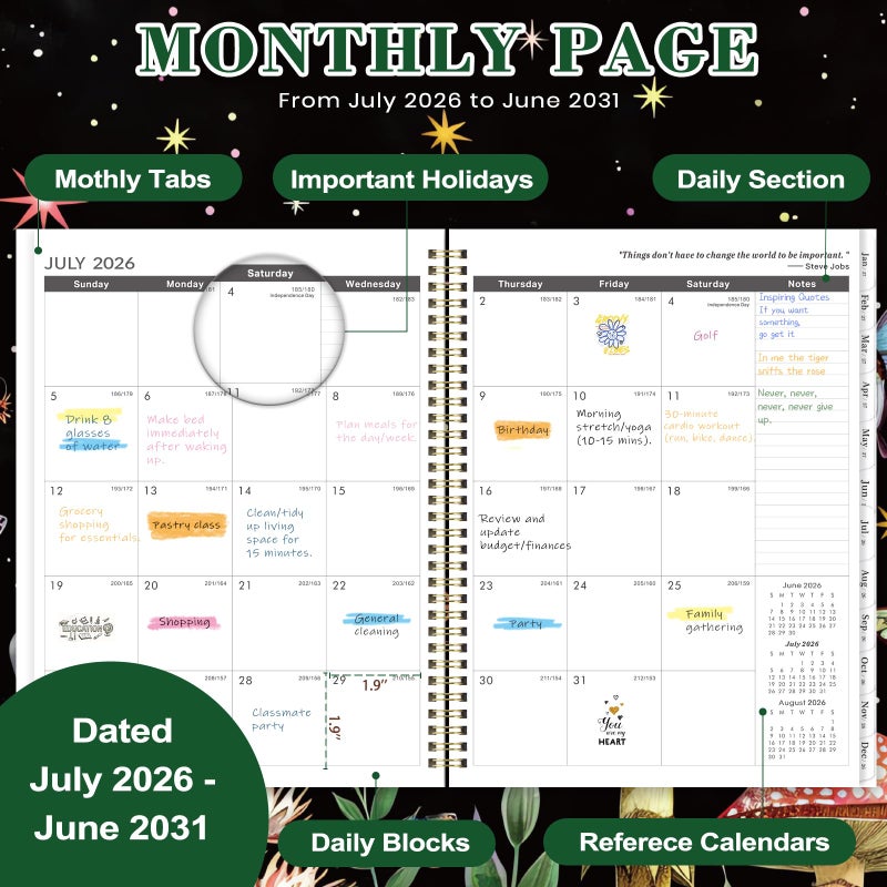Vondafe 2026-2031 Monthly Planner - 5 Year Planner, July 2026 - June 2031, 5 Year Calendar 2026-2031 Monthly Planners, 9" x 11", Calendar Planners with 60 Months Tabs, Double-Side Pocket, Notes Pages - Image 4