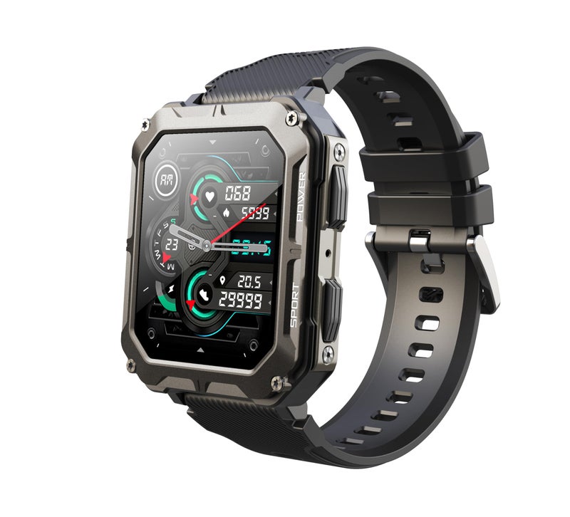 Gravity C20 Pro 1.83" Rugged Smartwatch, IP68 Waterproof, Bluetooth Call, AI Voice, 100+ Sports Modes, Heart Rate & Sleep Monitoring, Shockproof, Fitness Tracker for iOS & Android (Black) - Image 1