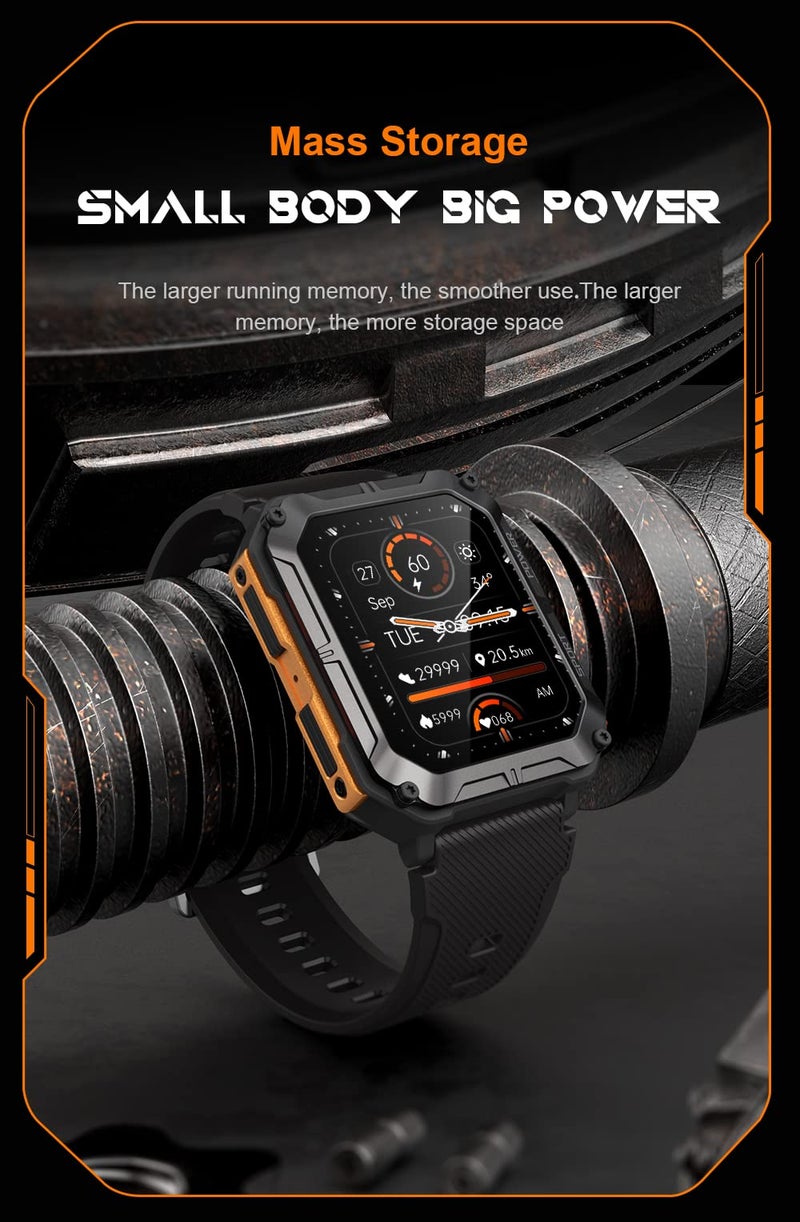 Gravity C20 Pro 1.83" Rugged Smartwatch, IP68 Waterproof, Bluetooth Call, AI Voice, 100+ Sports Modes, Heart Rate & Sleep Monitoring, Shockproof, Fitness Tracker for iOS & Android (Black) - Image 5