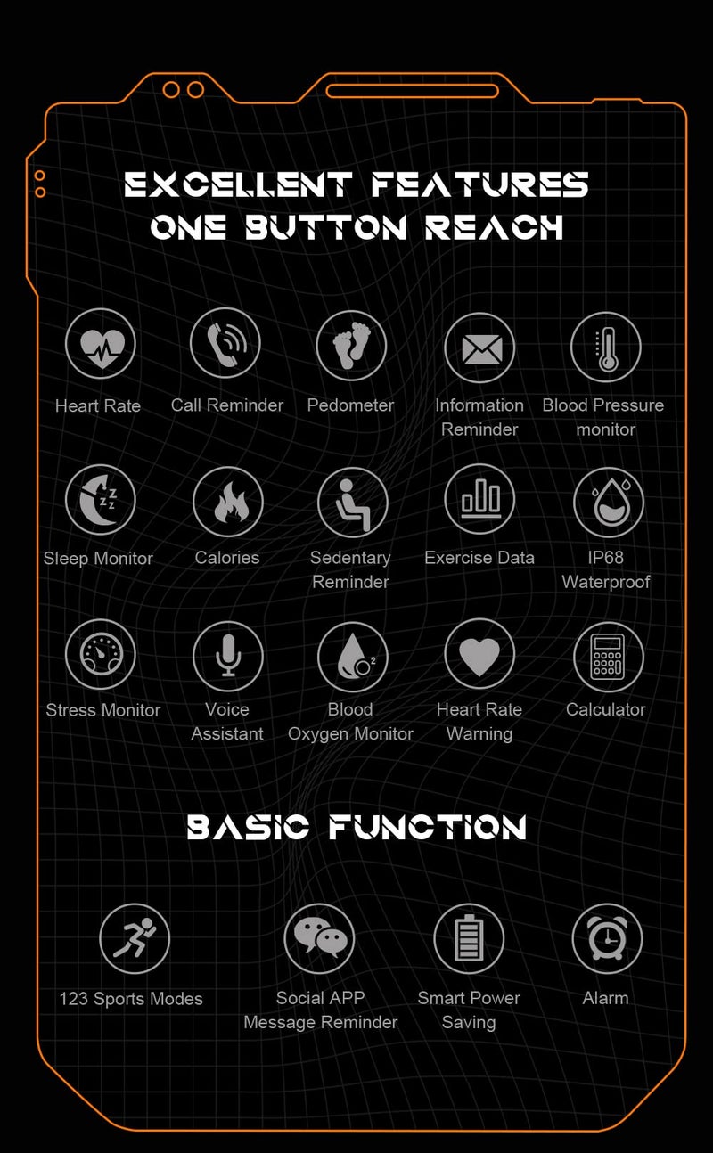 Gravity C20 Pro 1.83" Rugged Smartwatch, IP68 Waterproof, Bluetooth Call, AI Voice, 100+ Sports Modes, Heart Rate & Sleep Monitoring, Shockproof, Fitness Tracker for iOS & Android (Black) - Image 3