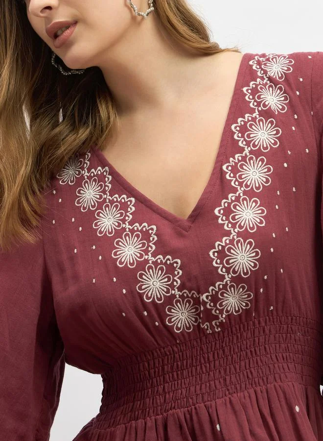 ستايلي Embroidered Bell Sleeves Tiered Maxi Dress