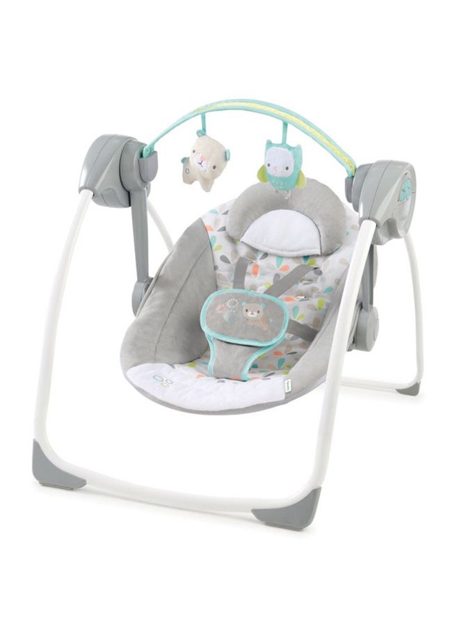 ingenuity Comfort 2 Go Compact Portable 6-Speed Cushioned Baby Swing With Music, Folds Easy, 0 - 9 Months, 6-20 Lbs (Fanciful Forest) - Image 1