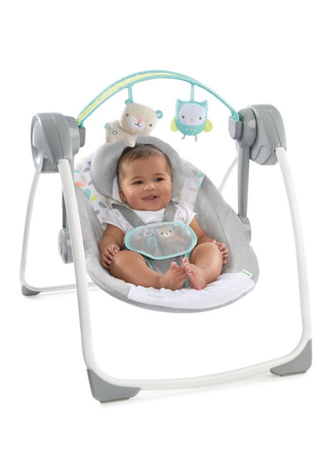ingenuity Comfort 2 Go Compact Portable 6-Speed Cushioned Baby Swing With Music, Folds Easy, 0 - 9 Months, 6-20 Lbs (Fanciful Forest) - Image 2