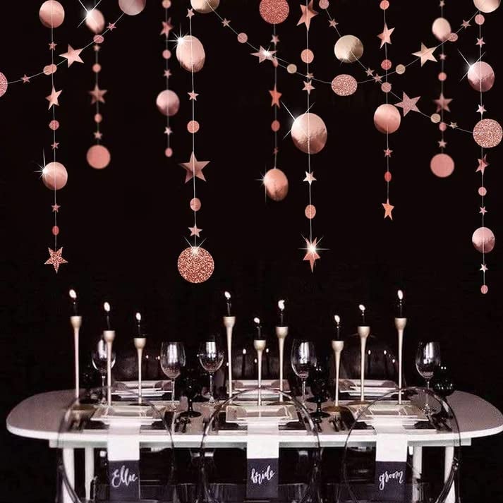Decor365 Rose Gold Star Garlands Decorations Twinkle Little Star Birthday Baby Shower Graduation Party Decor Bridal Shower Bachorette Banner Moon Stars Starry Night Planet Celestial Theme Backdrop