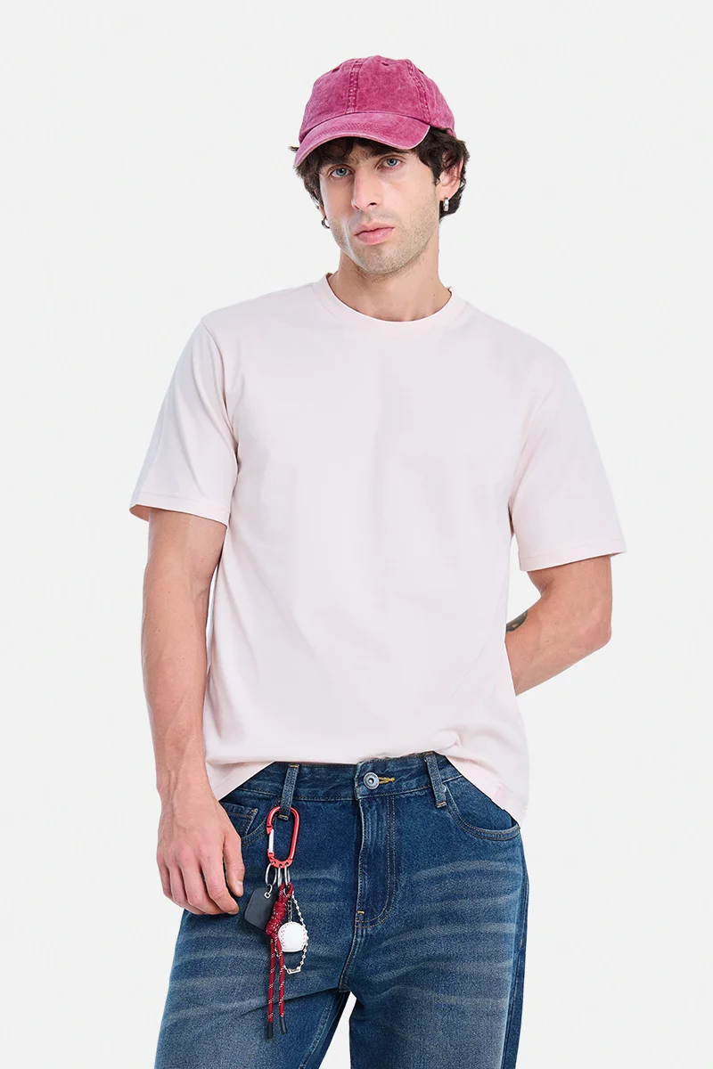 سنيتش Pink Solid Half Sleeve Regular Fit Casual T-Shirt