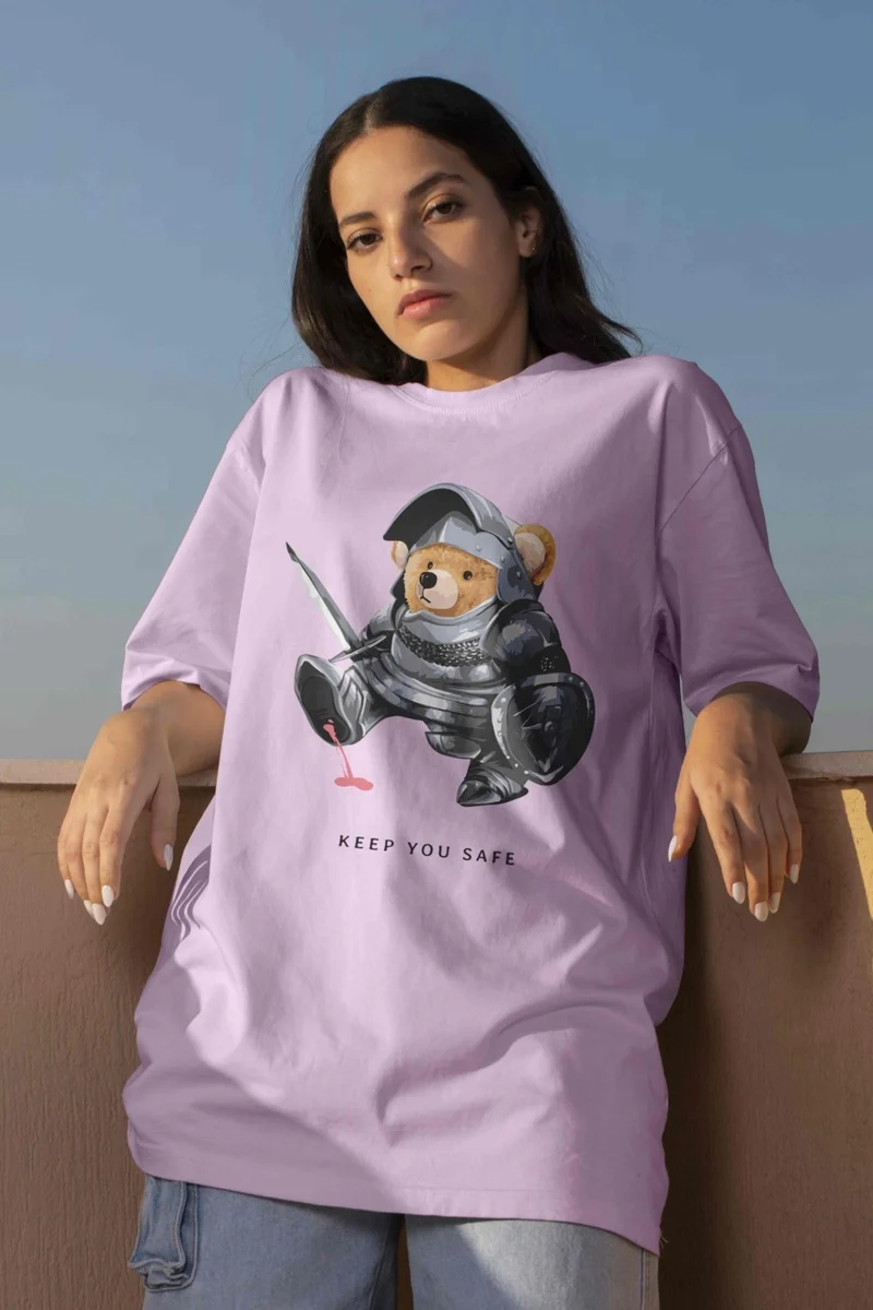 دوغ فش Teddy Printed Women's Oversize Pink T-Shirt