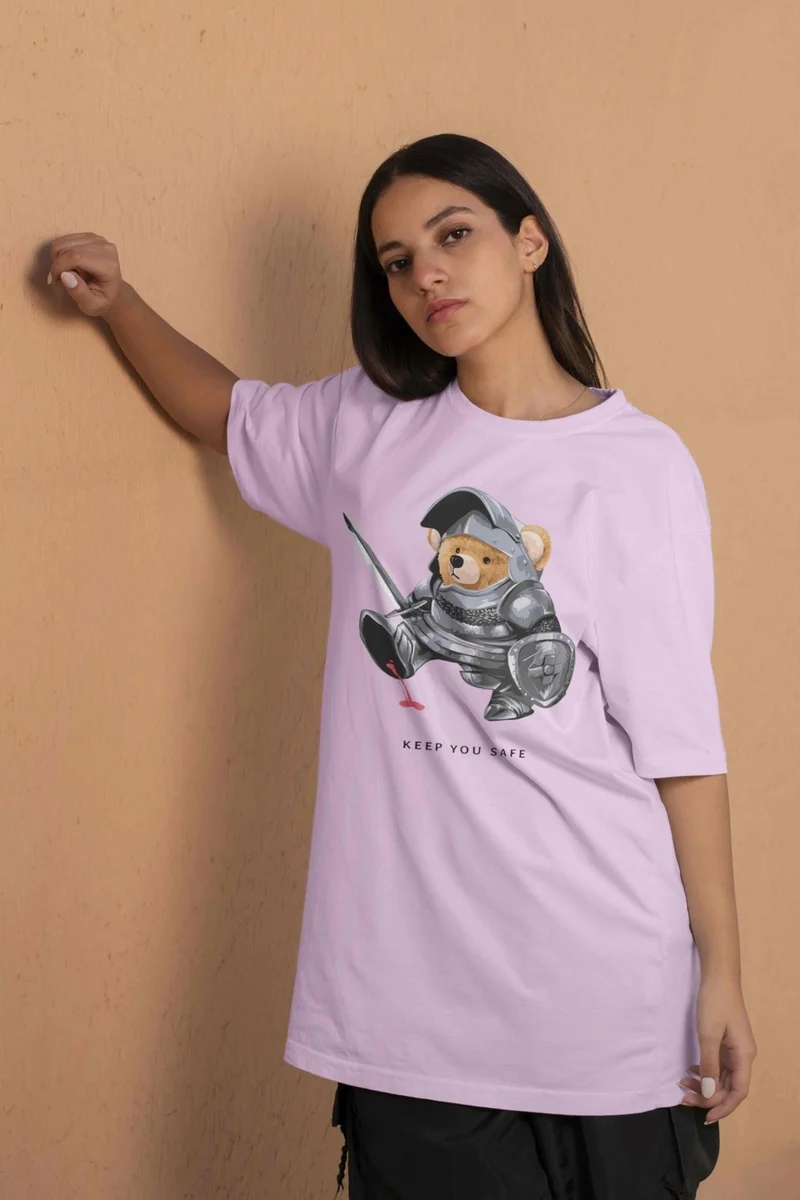 دوغ فش Teddy Printed Women's Oversize Pink T-Shirt