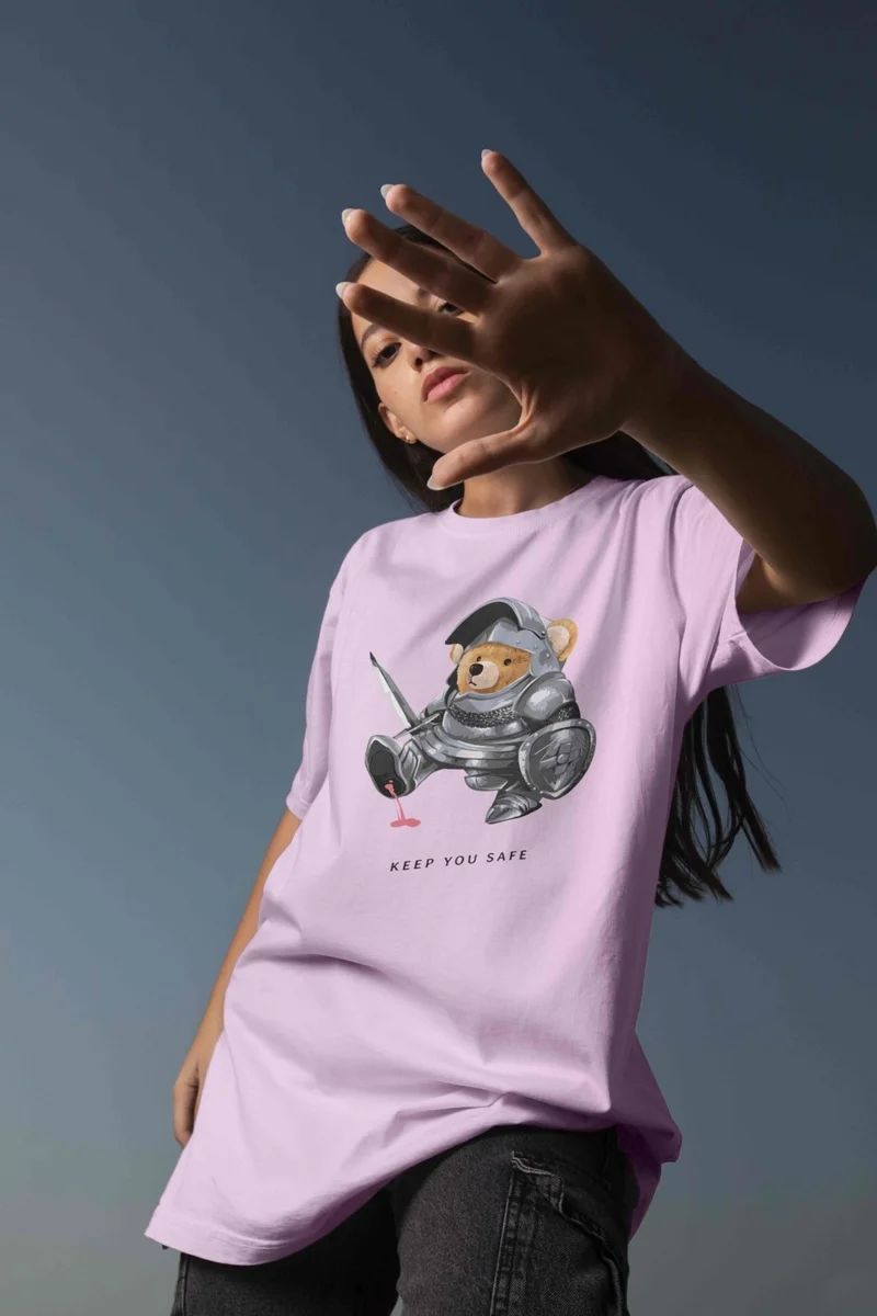 دوغ فش Teddy Printed Women's Oversize Pink T-Shirt