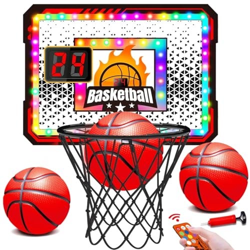 VATOS Basketball Hoop Indoor for Kids Light up Basketball Hoops with 6 Color LED Lighting Remote Controller Scoreboard 3 Balls Over The Door Basketballs Game Toys Gifts for Kids 512 Boys Girls - Image 1