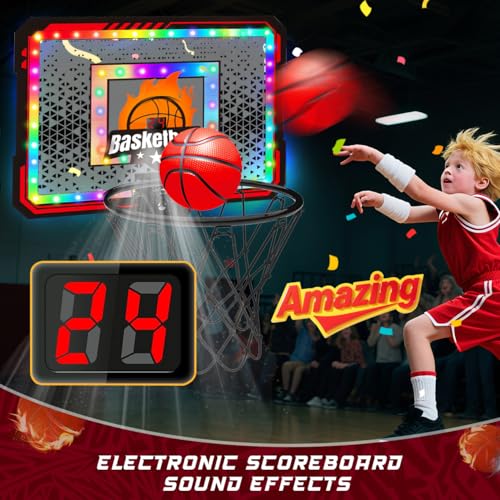VATOS Basketball Hoop Indoor for Kids Light up Basketball Hoops with 6 Color LED Lighting Remote Controller Scoreboard 3 Balls Over The Door Basketballs Game Toys Gifts for Kids 512 Boys Girls - Image 5