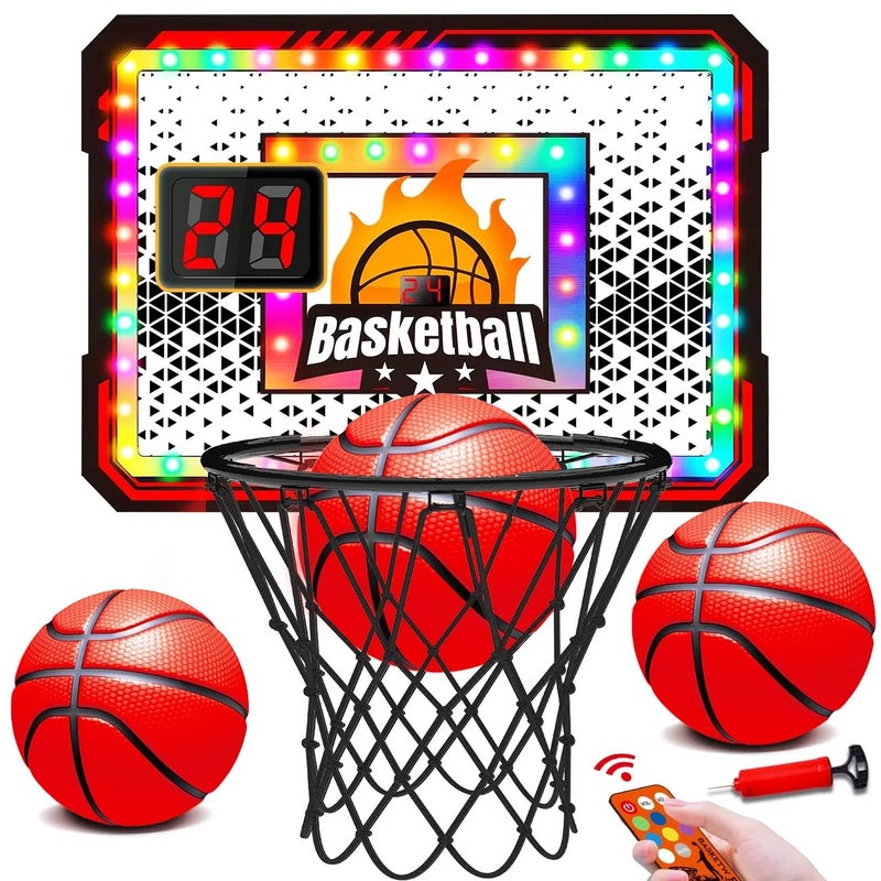 VATOS Basketball Hoop Indoor for Kids Light up Basketball Hoops with 6 Color LED Lighting Remote Controller Scoreboard 3 Balls Over The Door Basketballs Game Toys Gifts for Kids 512 Boys Girls - Image 3