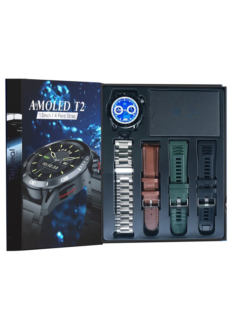 Telzeal Telzeal T2 Smart Watch With 1.5 Inch AMOLED Display IP67 Waterproof and 4 Pair Strap (Silver)  - Image 5