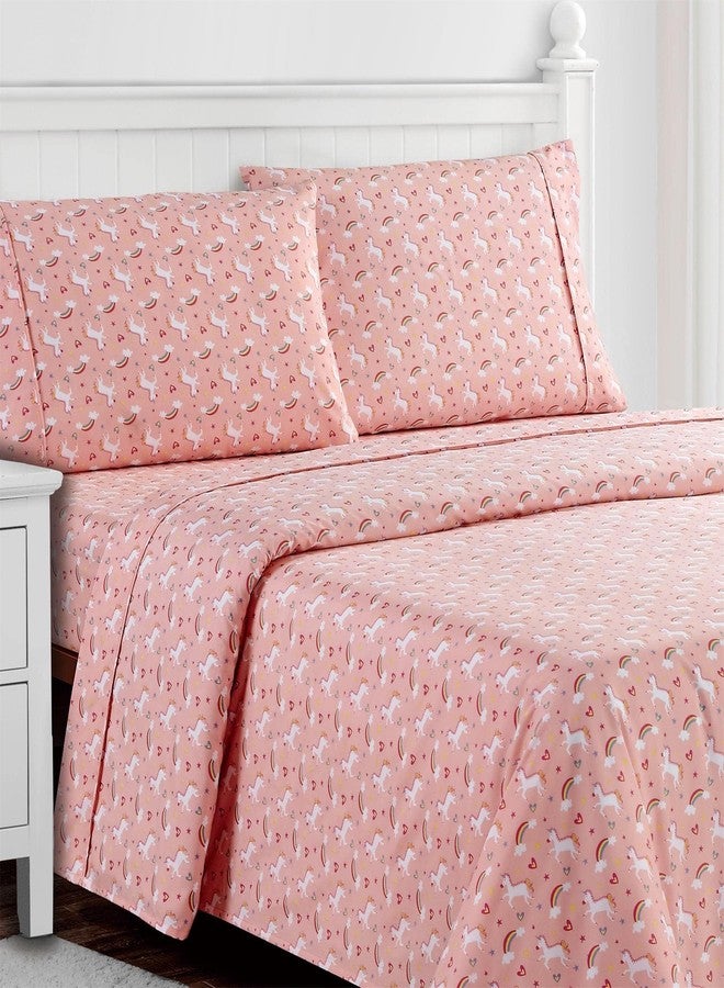 Softan Bed Sheet Set for Kids Girls, Twin Size Sheets Microfiber Fitted Sheet, Breathable & Silky Soft Feeling 3 PCs Pink Unicorn Bed Sheet - Image 2