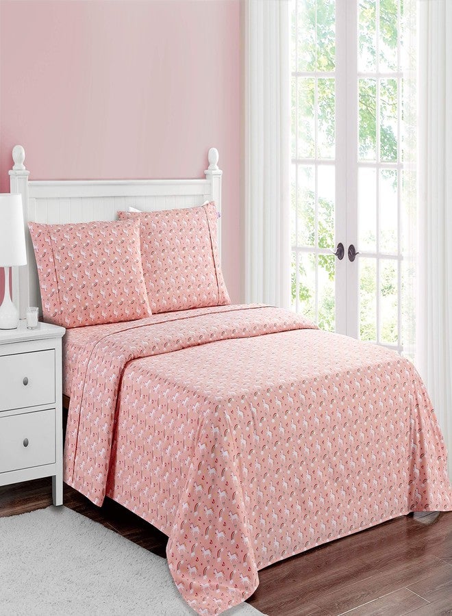 Softan Bed Sheet Set for Kids Girls, Twin Size Sheets Microfiber Fitted Sheet, Breathable & Silky Soft Feeling 3 PCs Pink Unicorn Bed Sheet - Image 4