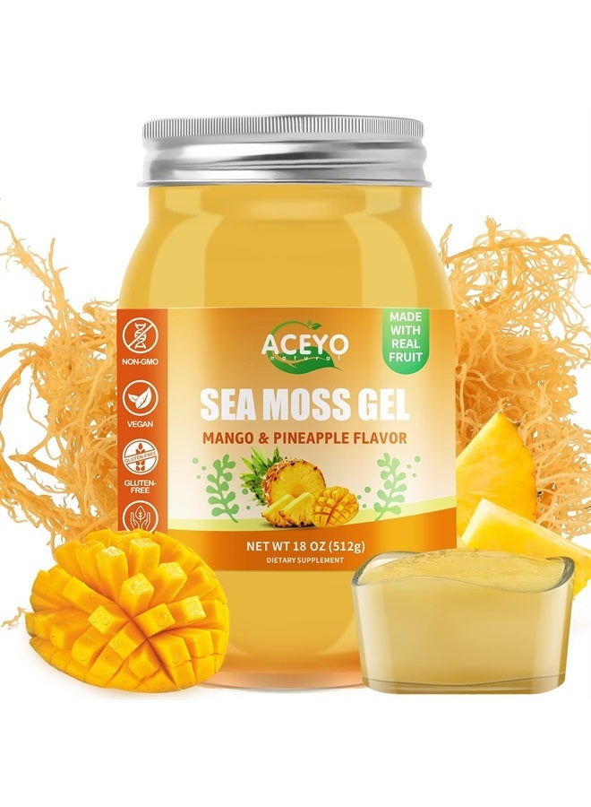 ACEYO (18 OZ) Irish Sea Moss Gel Organic Raw Vegan Mango Pineapple Flavor 102 Vitamins and Minerals Wild Harvested Non-GMO Immune Defense Booster Thyroid Digestive Support - Image 1