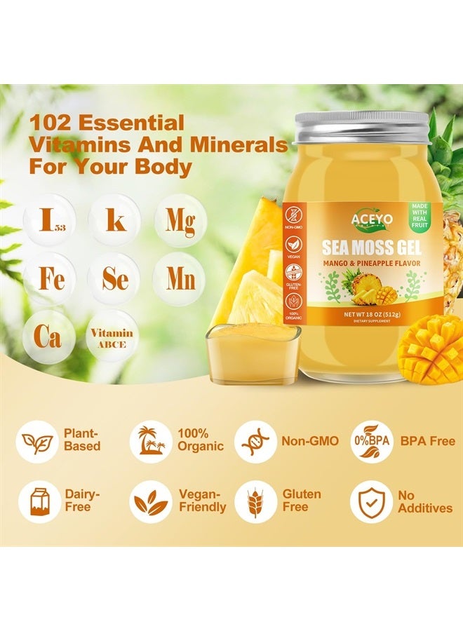 ACEYO (18 OZ) Irish Sea Moss Gel Organic Raw Vegan Mango Pineapple Flavor 102 Vitamins and Minerals Wild Harvested Non-GMO Immune Defense Booster Thyroid Digestive Support - Image 2