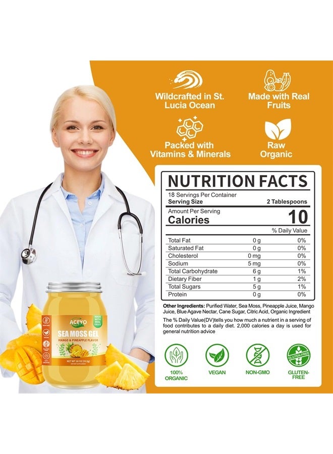 ACEYO (18 OZ) Irish Sea Moss Gel Organic Raw Vegan Mango Pineapple Flavor 102 Vitamins and Minerals Wild Harvested Non-GMO Immune Defense Booster Thyroid Digestive Support - Image 5