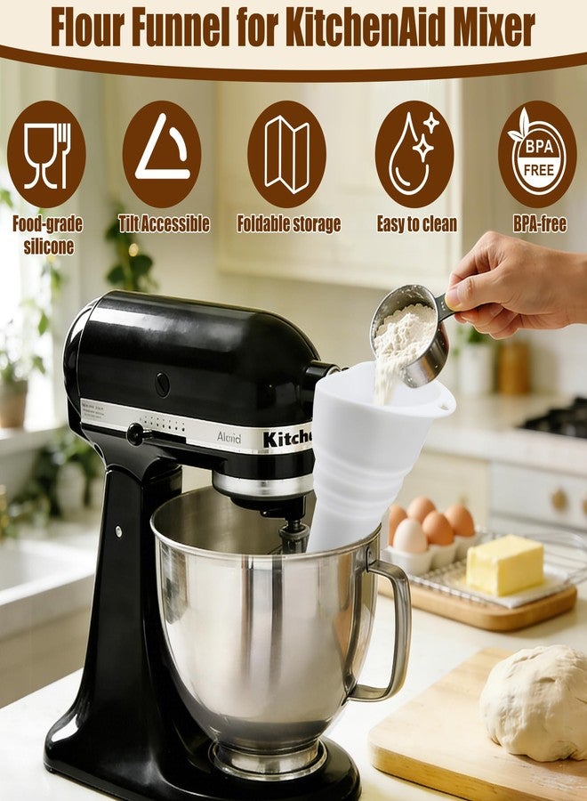 QCCTPUU Flour Funnel for KitchenAid Mixer, Silicone Stand Mixer Attachment - Foldable, Mess-Free, Compatible with KitchenAid Artisan & Professional Series, Dishwasher Safe - Image 2