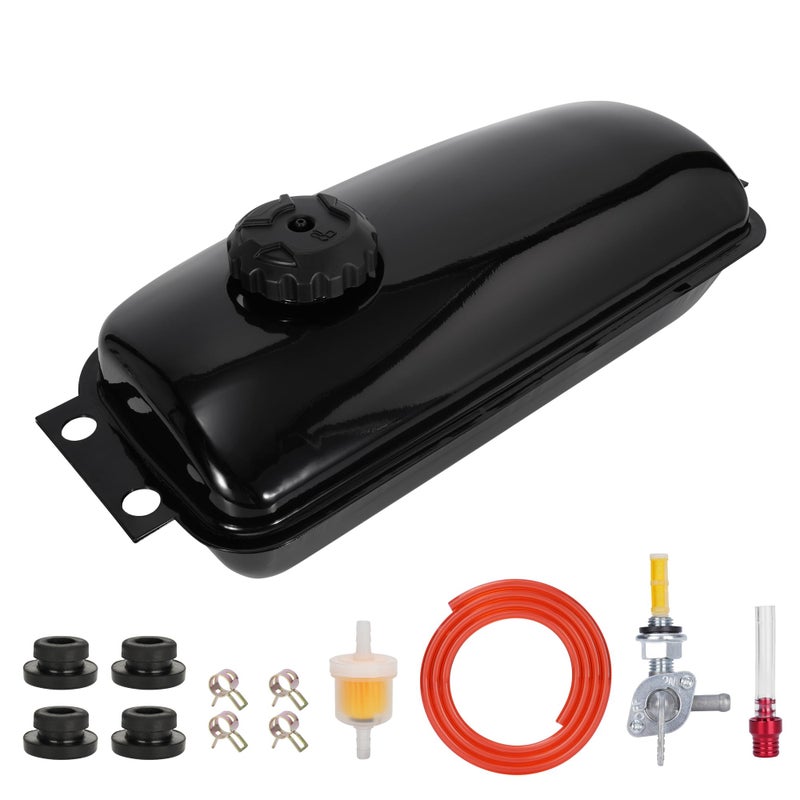 Fuel Tank, Gas Tank with Cap Petcock Vent for Kandi Roketa 150cc Go Kart 150cc 250cc Hammerhead TrailMaster GTS KT Rave SS150 SS250 Kandi KD 150FS 150GKA-2 150GKM-2 Targa 200