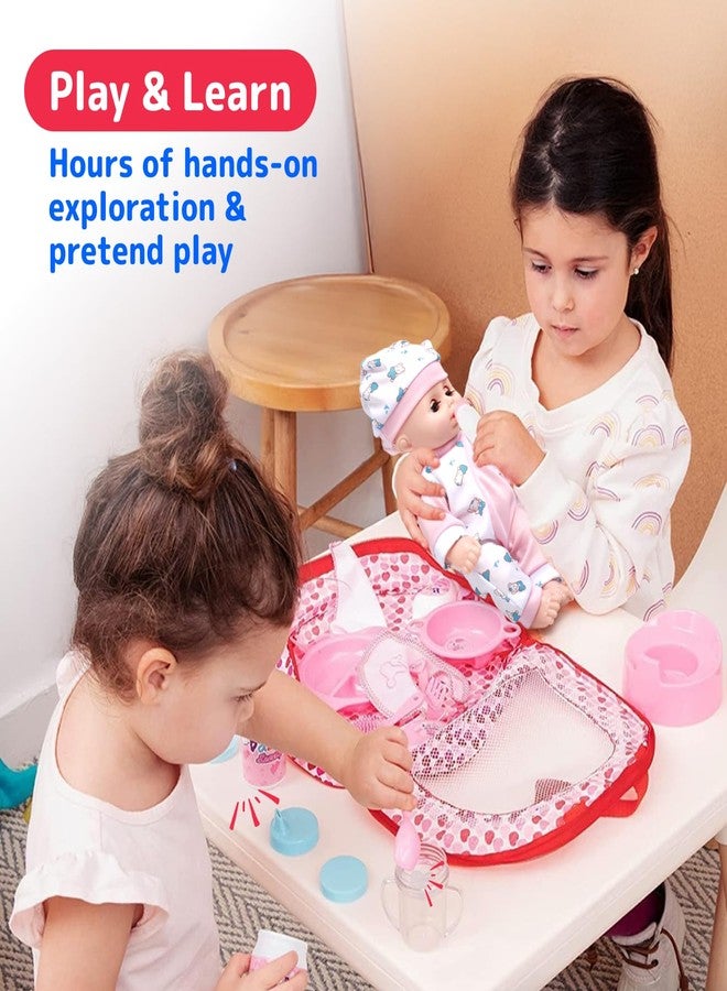 Prextex 23-Piece Baby Doll Accessories Set for Girls – Pretend Play Nursery Toy with Doll Stroller, Mini Crib, High Chair, Baby Doll, Feeding & Care Accessories, Pink Gift Set for Toddlers, Kids, - Image 2