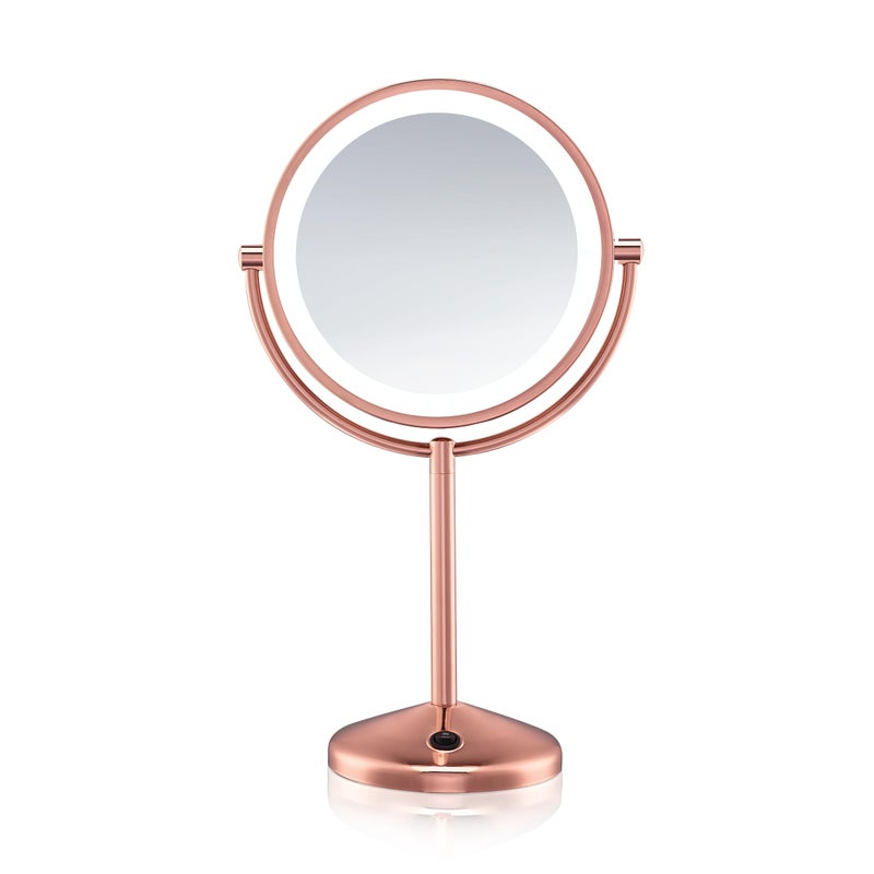 Conair Lighted Makeup Mirror LED Vanity Mirror 1X10X Magnifying Mirror Double Sided Battery Operated in Rose Gold - Image 2