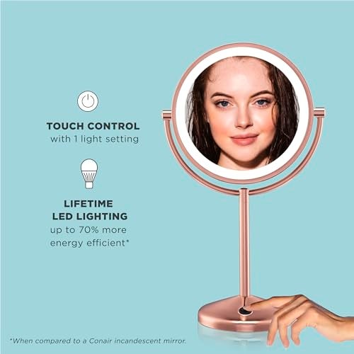 Conair Lighted Makeup Mirror LED Vanity Mirror 1X10X Magnifying Mirror Double Sided Battery Operated in Rose Gold - Image 3