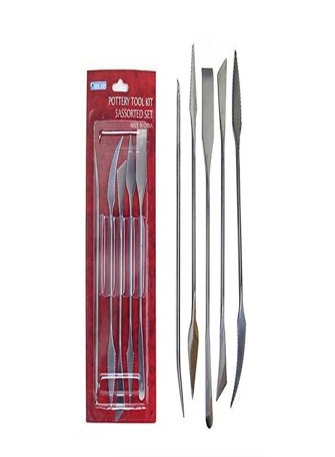 HAKIM'S HS 5 Pcs Stainless Steel Double Sided Sculpting Clay Carving Wax Model Ceramic/Pottery Tool Kit Set - Image 1