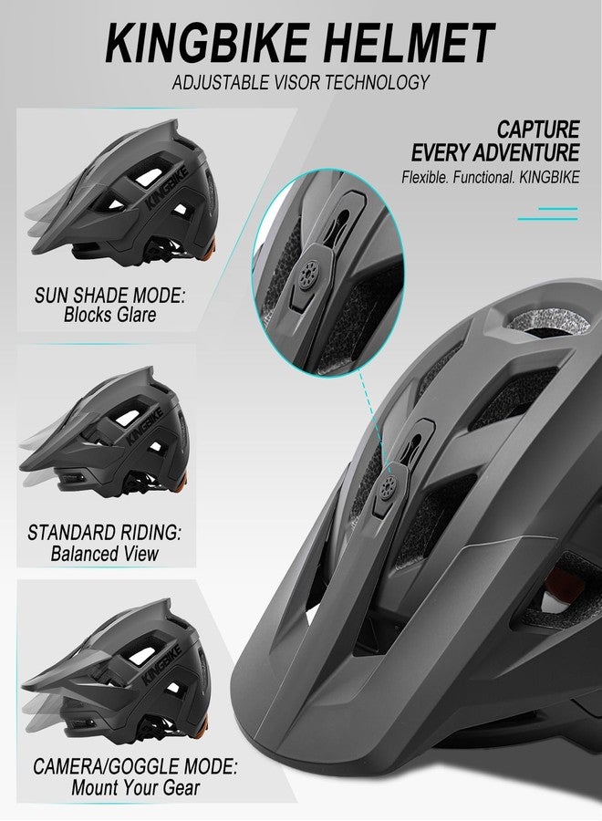 كينج بايك خوذة دراجة جبلية من KINGBIKE، خوذة دراجة مزودة بواقٍ قابل للتعديل للشباب والبالغين والرجال والنساء، مقاسان (أسود مطفي، متوسط) - Image 4