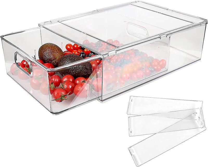loobuu Refrigerator Organizer Bins with Pull-out Drawer, Large Stackable Fridge Drawer Organizer Set with Handle, BPA-free Drawable Clear Storage Cases for Freezer, Cabinet, Kitchen, Pantry Organization - Image 1