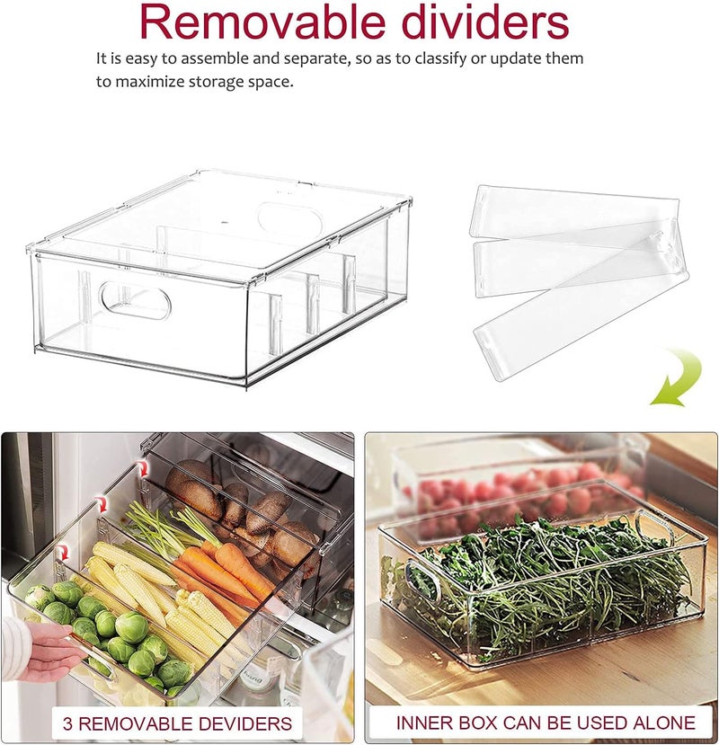 loobuu Refrigerator Organizer Bins with Pull-out Drawer, Large Stackable Fridge Drawer Organizer Set with Handle, BPA-free Drawable Clear Storage Cases for Freezer, Cabinet, Kitchen, Pantry Organization - Image 3