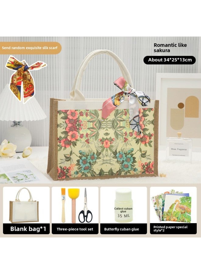 Thanksgiving Diy Handmade Butterfly Ancient Bart Canvas Tote Bag Sack Paste Group Building Parent-child Material Bag Warm-up Field-Color:LB-N4 Romantic Ruoying Material Including Scissors Glue_horizontal Section  - Image 1