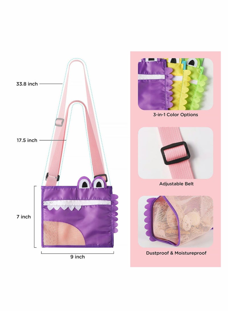 Beach Toy Mesh Bags Kids Shell Collecting Bags, Toys Swimming Accessories Storage Bag, Foldable Sand Totes with Adjustable Carrying Straps–Perfect Fun for Hunting Shells (3 Pack) - Image 4