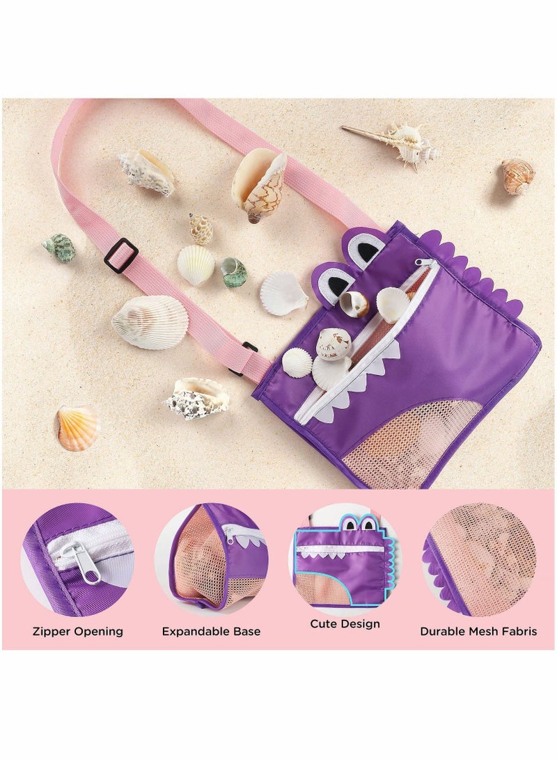 Beach Toy Mesh Bags Kids Shell Collecting Bags, Toys Swimming Accessories Storage Bag, Foldable Sand Totes with Adjustable Carrying Straps–Perfect Fun for Hunting Shells (3 Pack) - Image 2