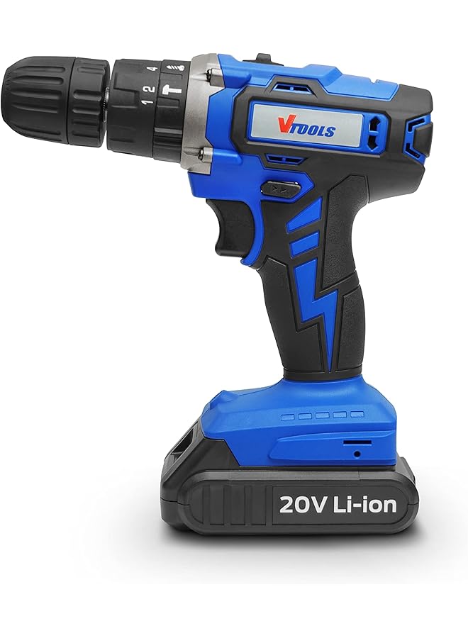 VTOOLS 20V Cordless Impact Drill With 2 Batteries And 1 Fast Charger 2 Variable Speed 10Mm Keyless Chuck 18+1 Torque Setting Bmc Case Vt1211 - Image 3