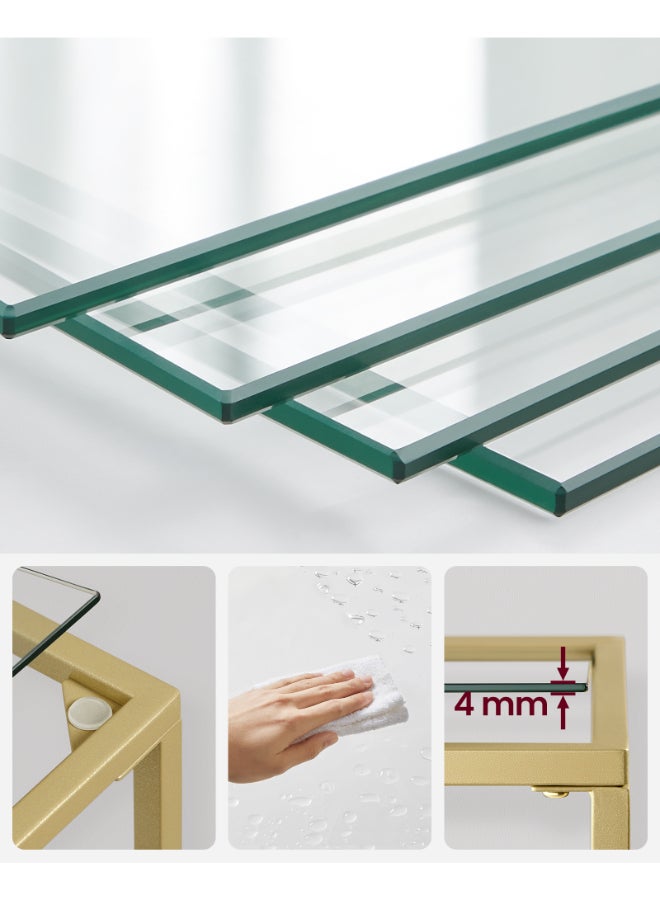 VASAGLE 5-Tier Glass Shelf, Bookshelf, Storage Rack, Tempered Glass, Easy Assembly, for Bathroom, Living Room, Bedroom, Office, Metallic Gold - Image 4