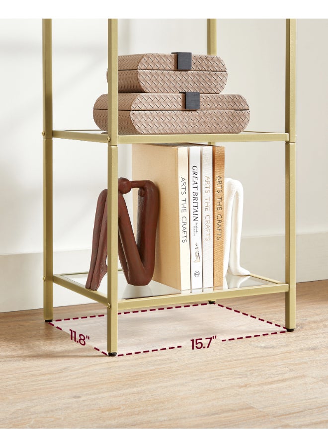 VASAGLE 5-Tier Glass Shelf, Bookshelf, Storage Rack, Tempered Glass, Easy Assembly, for Bathroom, Living Room, Bedroom, Office, Metallic Gold - Image 5