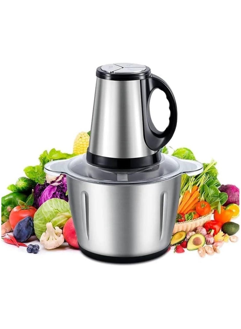 كبة ومفرمة خضروات ولحوم ستانلس ستيل 3 لتر بقدرة 400 وات من الفولاذ ضد الصدأ ترس معدن 4 شفرات حادة - والغطا ضد الكسر - Image 1
