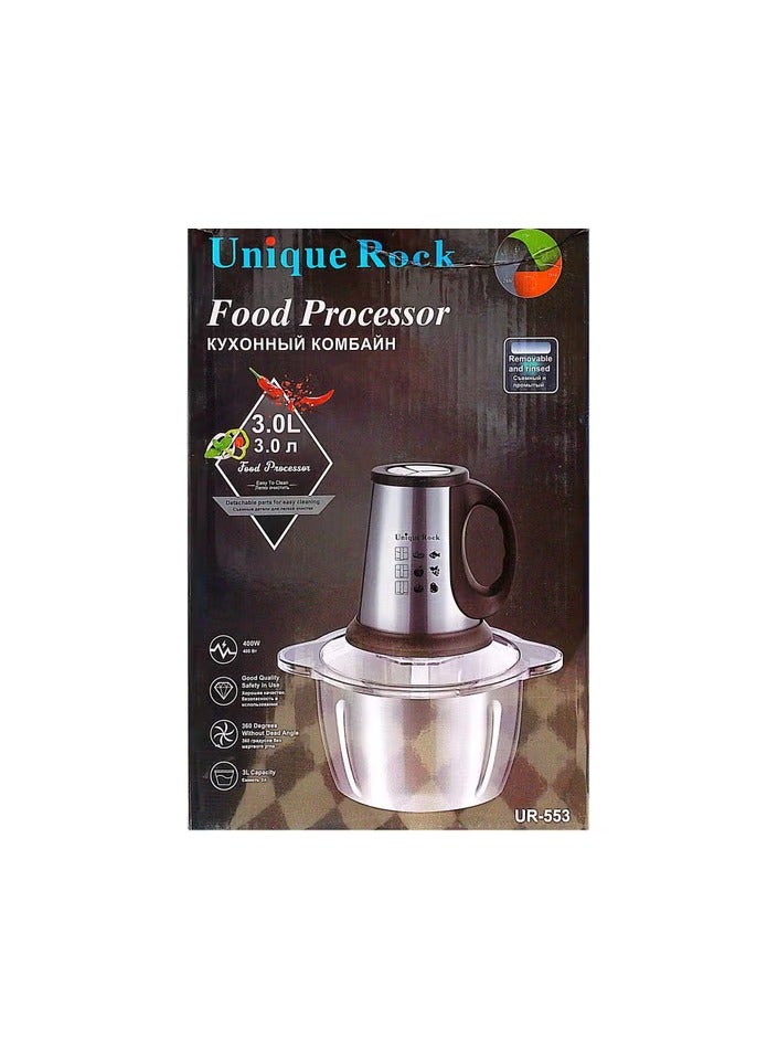 كبة ومفرمة خضروات ولحوم ستانلس ستيل 3 لتر بقدرة 400 وات من الفولاذ ضد الصدأ ترس معدن 4 شفرات حادة - والغطا ضد الكسر - Image 2