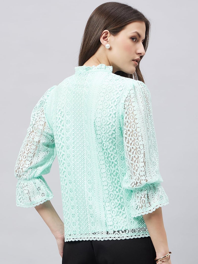Style Quotient Women Summer Blue Lace Caual Top - Image 5