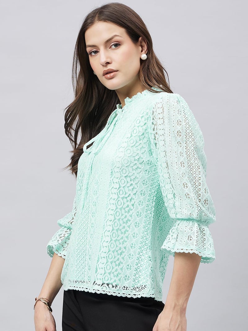 Style Quotient Women Summer Blue Lace Caual Top - Image 4