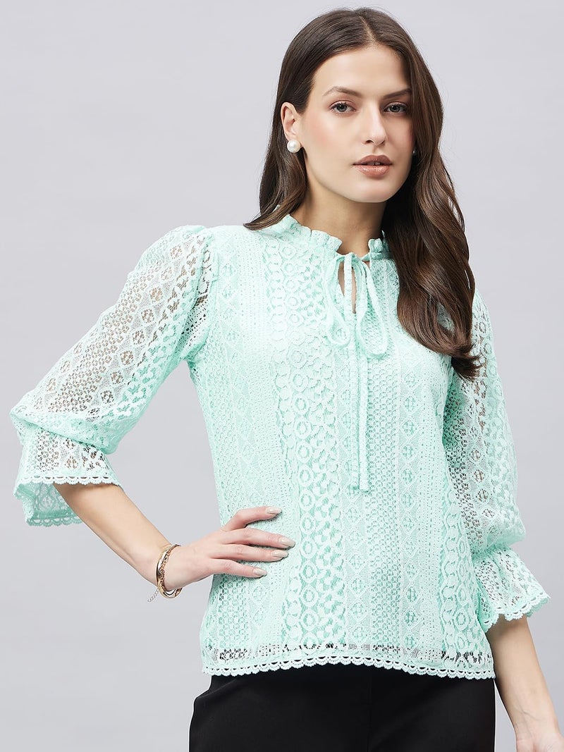 Style Quotient Women Summer Blue Lace Caual Top - Image 2